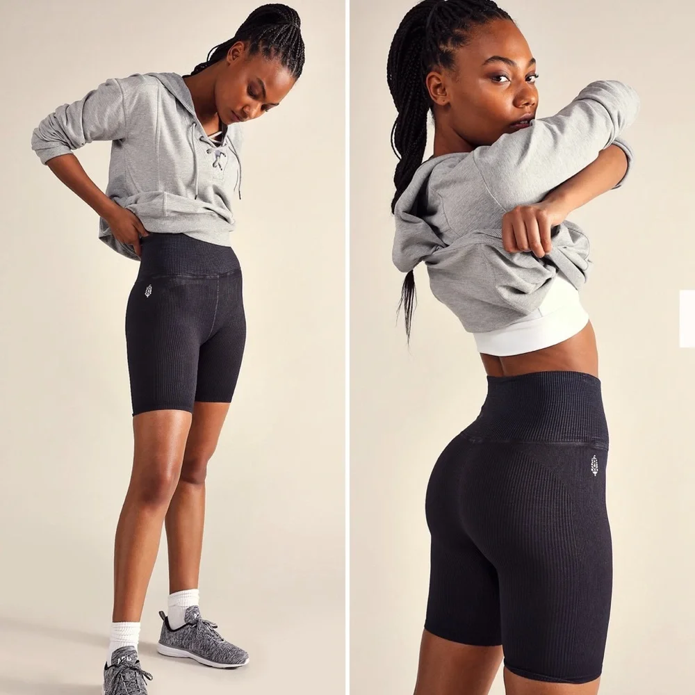 NEW Free People Happiness Runs Long Crop & Biker Short Set - Picture 4 of 10
